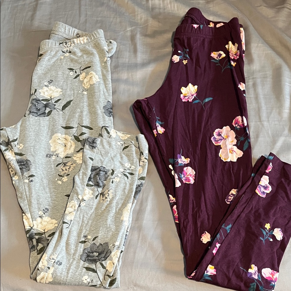 Old Navy Floral Lounge Leggings - Gray & Burgundy Floral